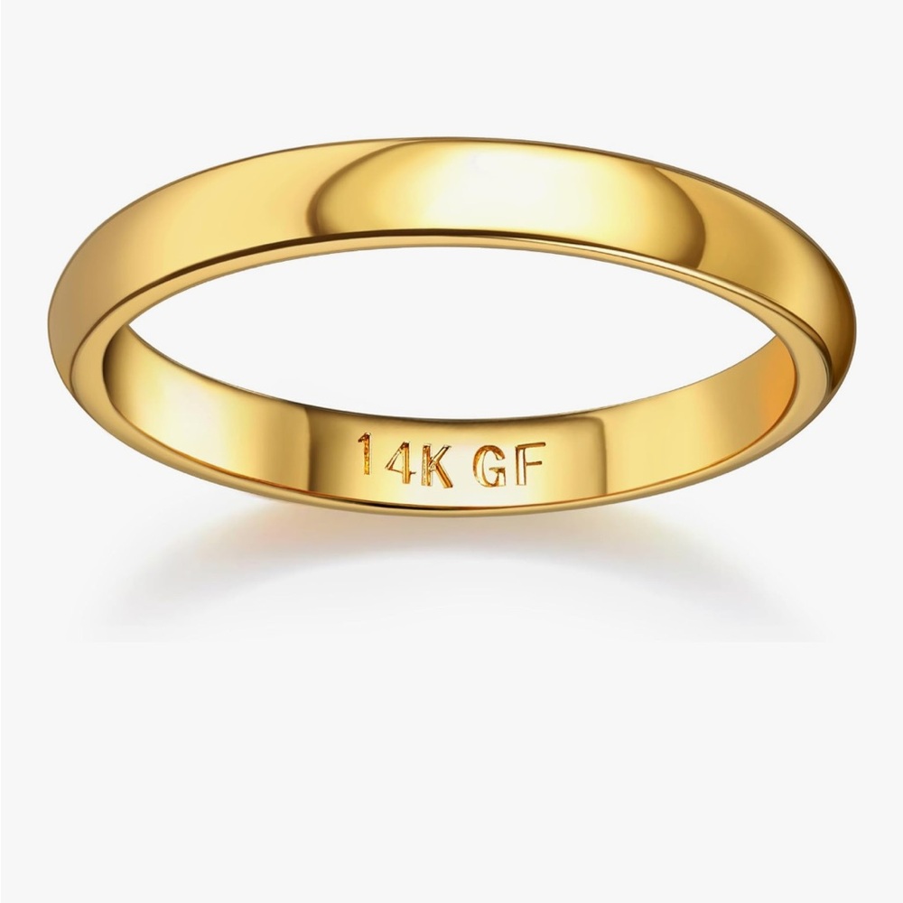 14K Gold 3mm Band Ring Dainty Women Stackable Pinky Stainless Steel Stamped